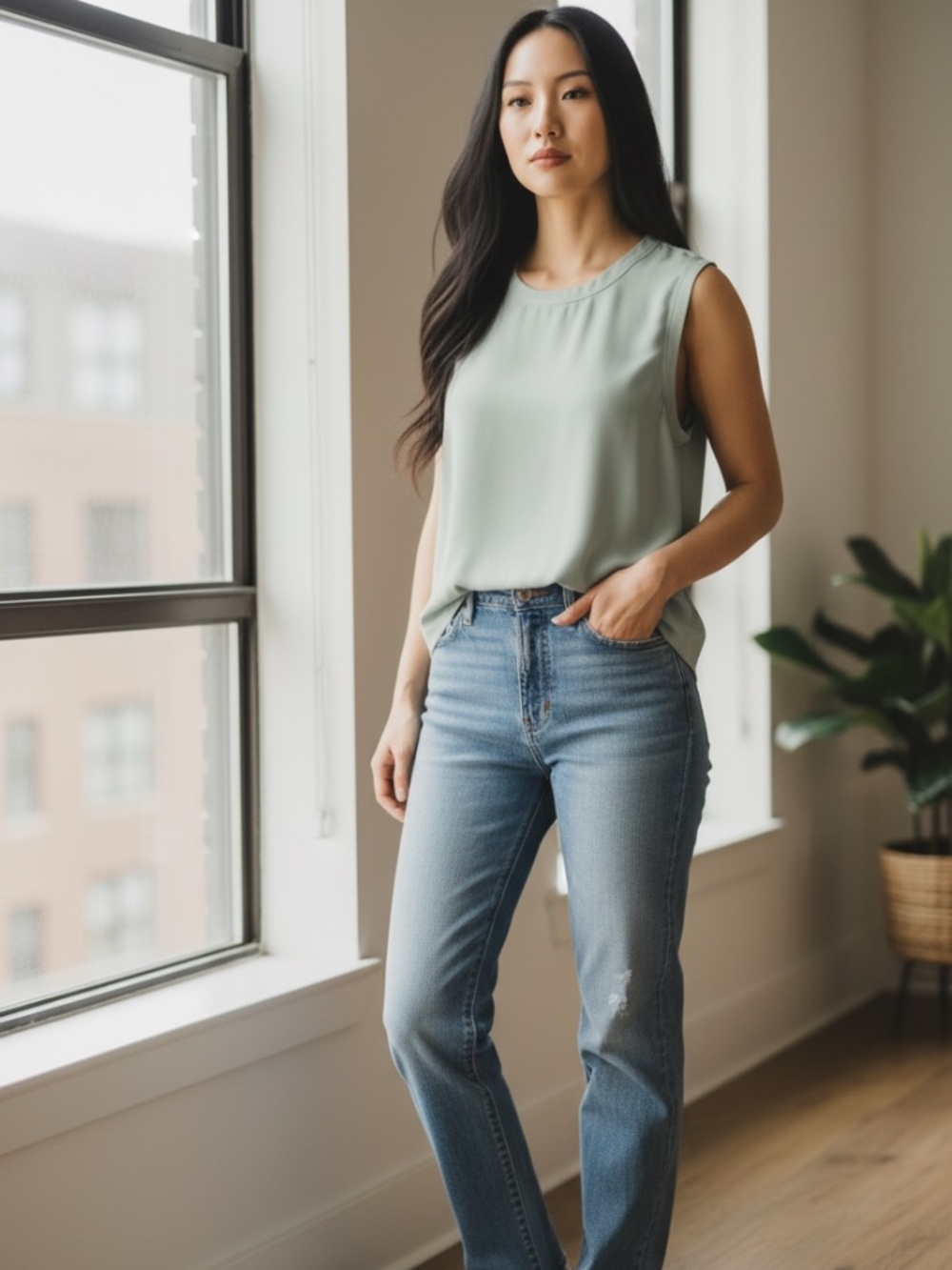 Jones New York Sage Silk sleeveless top-Size 16
